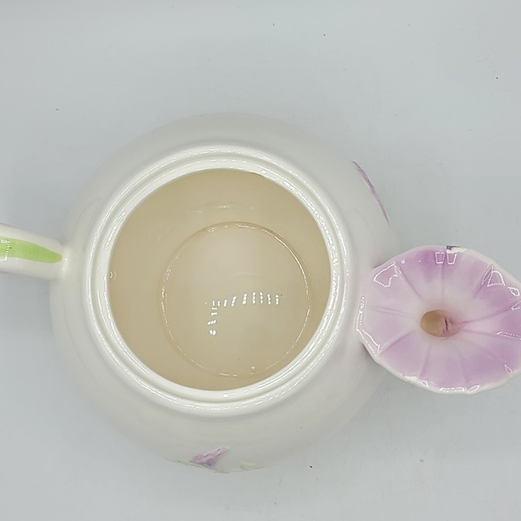 Teleflora Morning Glory Ceramic Teapot Pink Purple Floral Collectible 80s Vtg - Picture 9 of 12